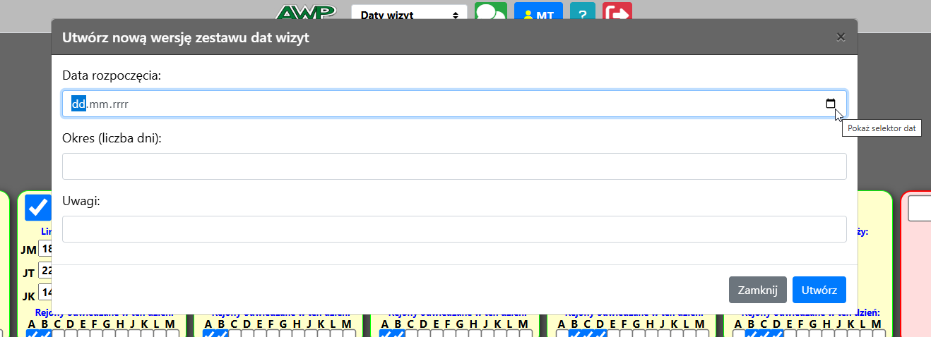 Formularz tworzenia nowej wersji