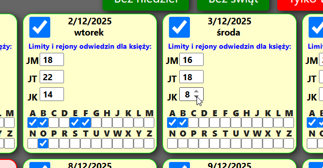 Dzień z zaznaczonym checkboxem
