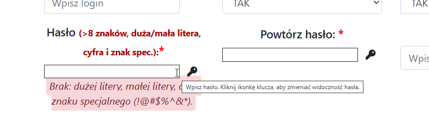 Pola hasła z ikoną klucza