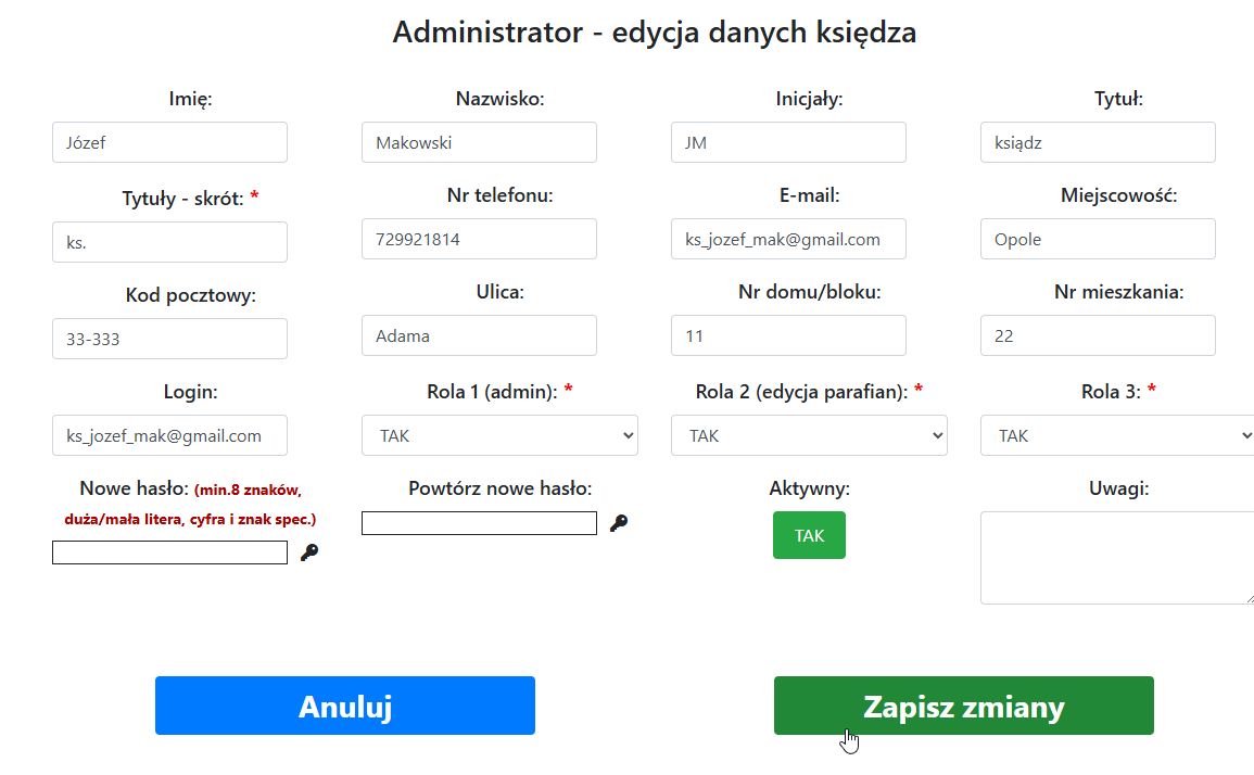 Formularz edycji księdza
