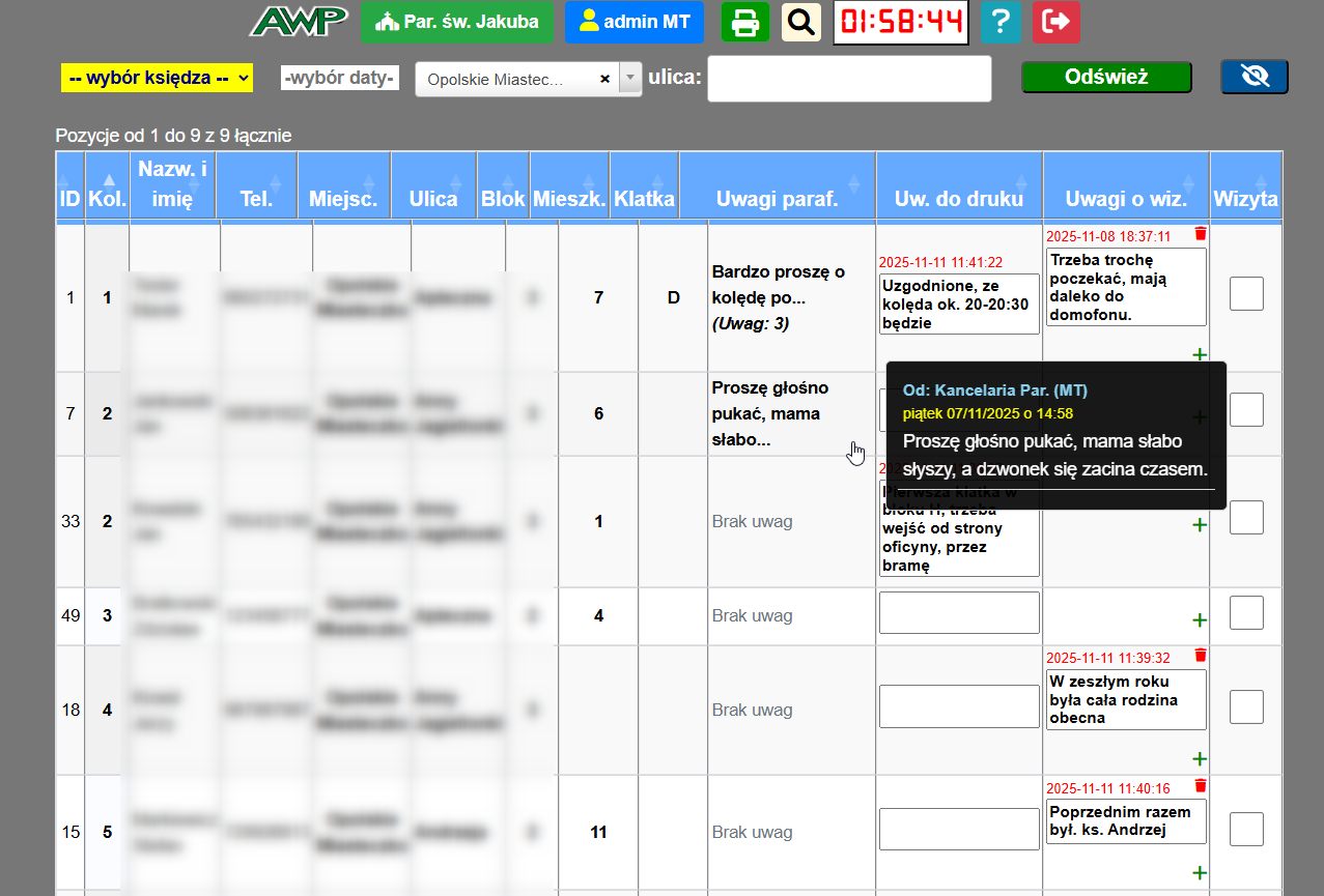 Terminarz wizyt - widok główny