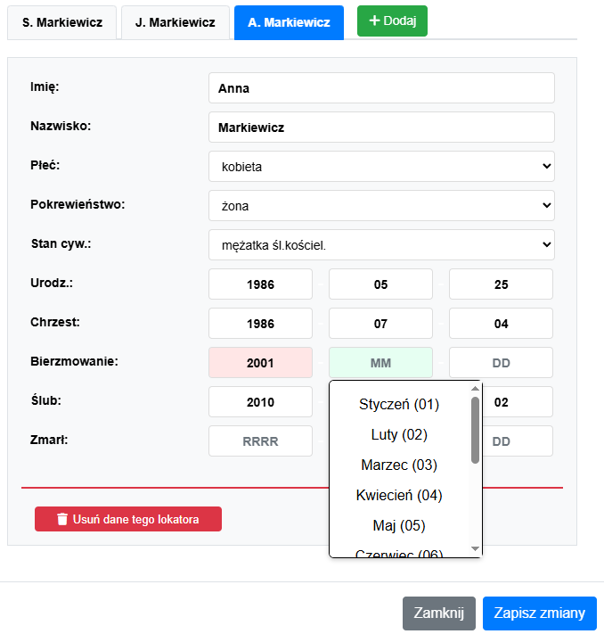 Formularz danych mieszkańca