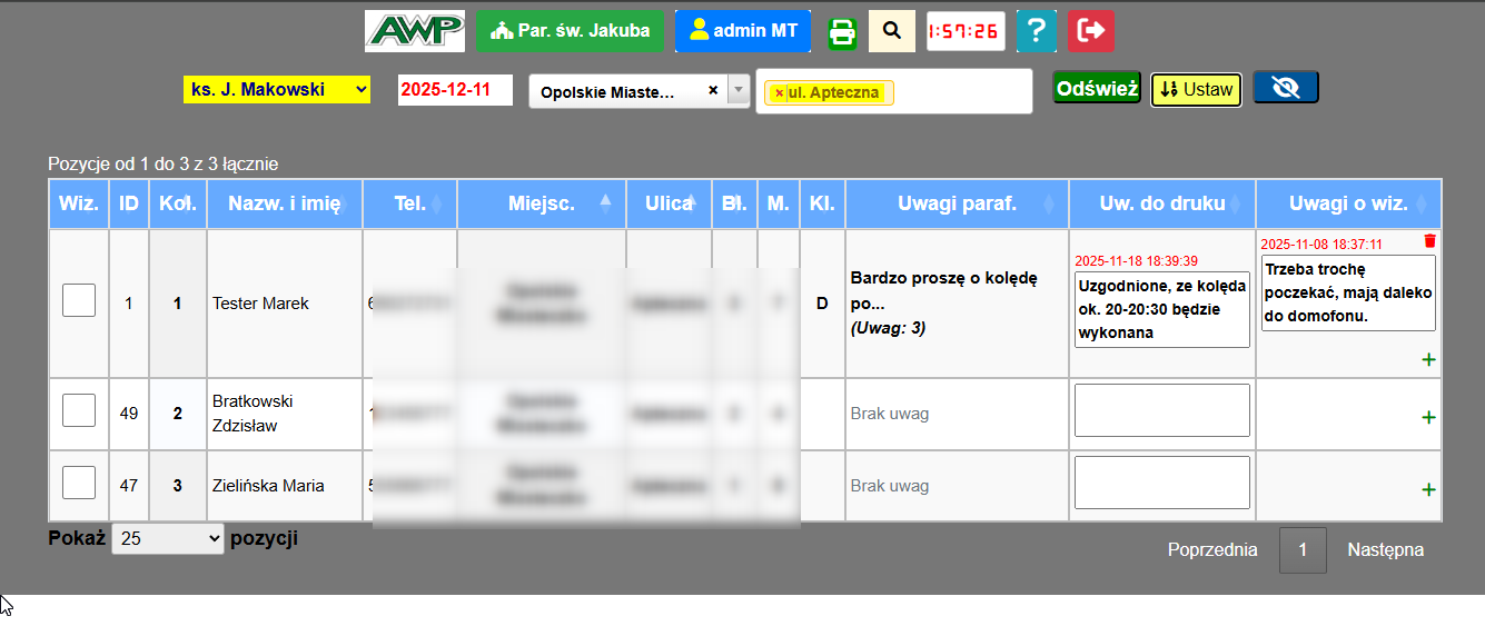 Tabela przed drukiem